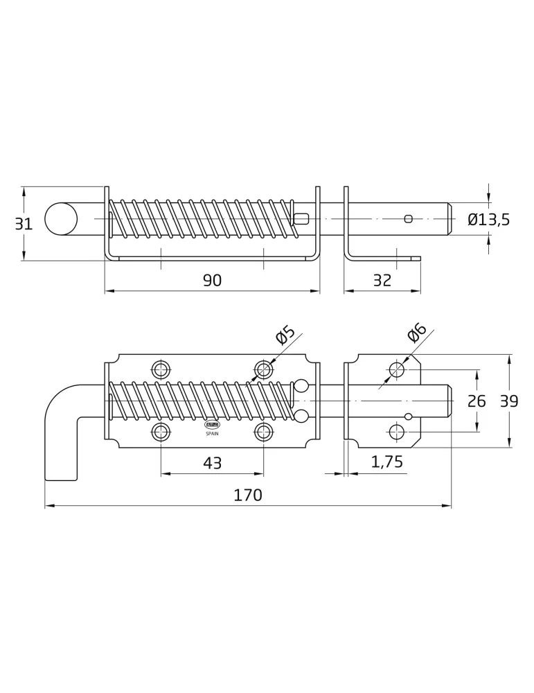 Pasador con resorte 474 - 90 mm - Acero - Zincado
