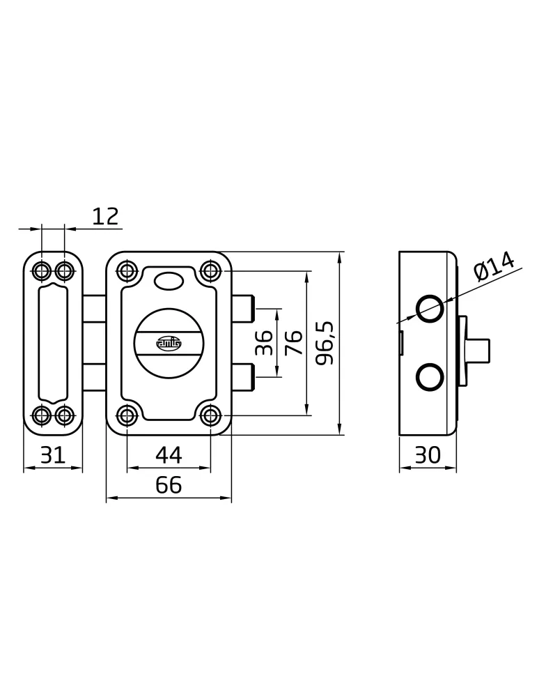 Pasador seguridad 82P - 96 x 66 mm - Acero - Esmaltado oro