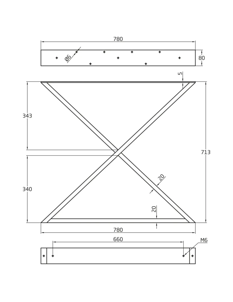 Pata de mesa 2405 - 712 x 780 x 80 mm - Acero - Negro mate