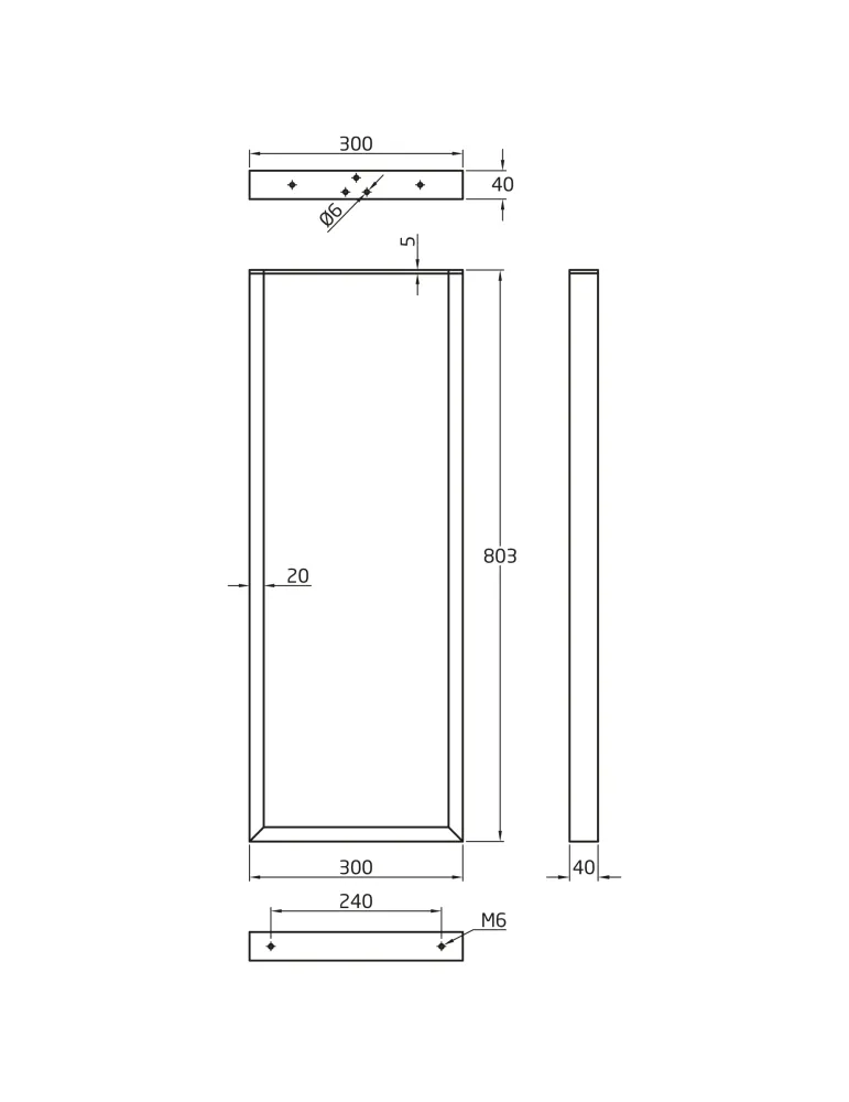 Pata de mesa 2410 - 800 x 300 x 40 mm - Acero - Negro mate