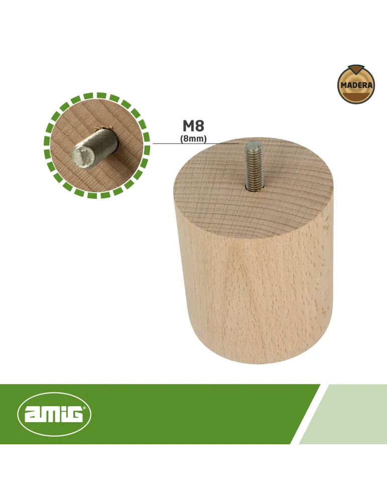Pata para mueble 31 - Ø68 x 80 mm - Madera - Haya