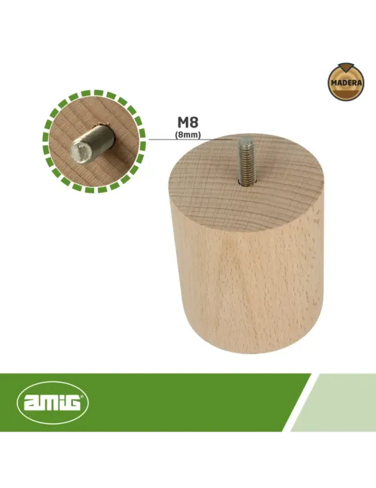 Pata para mueble 31 - Ø68 x 80 mm - Madera - Haya