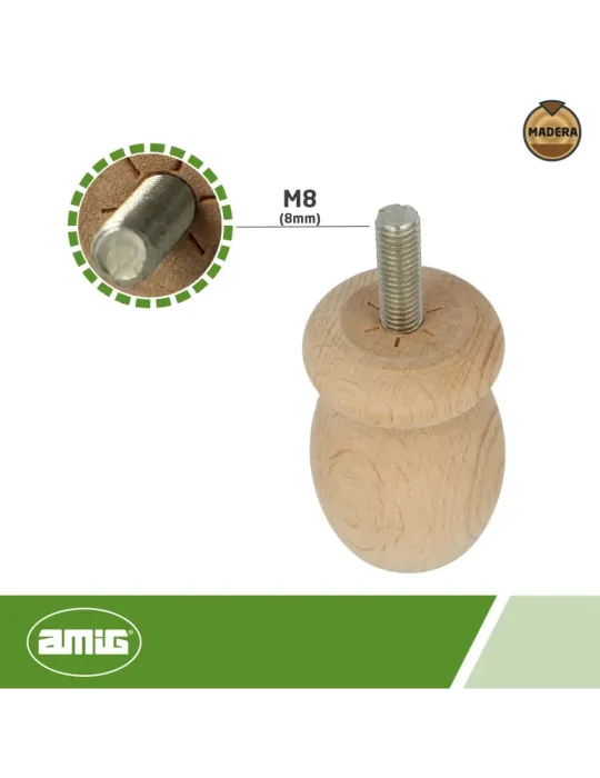 Pata para mueble 33 - Ø36 x 55 mm - Madera - Haya