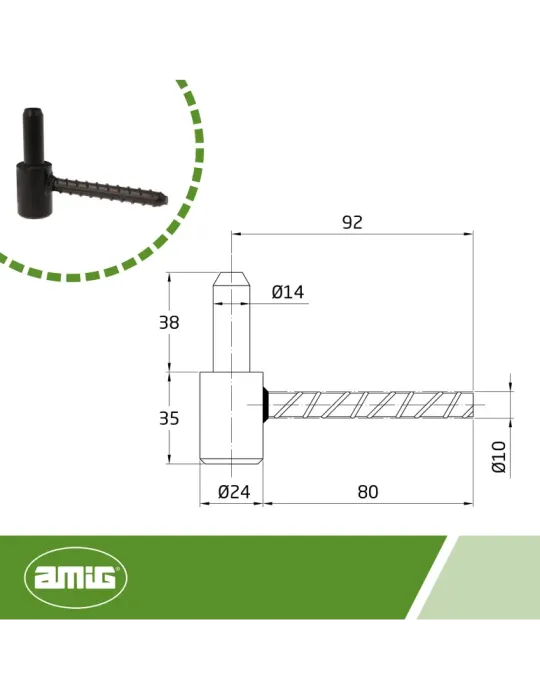Pernio 8040 - Ø14 x 90 mm - Acero - Negro