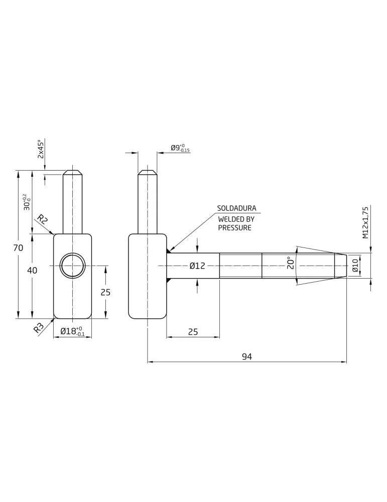Pernio directo a pared 2995 - 94 x 70 mm - Acero - Negro