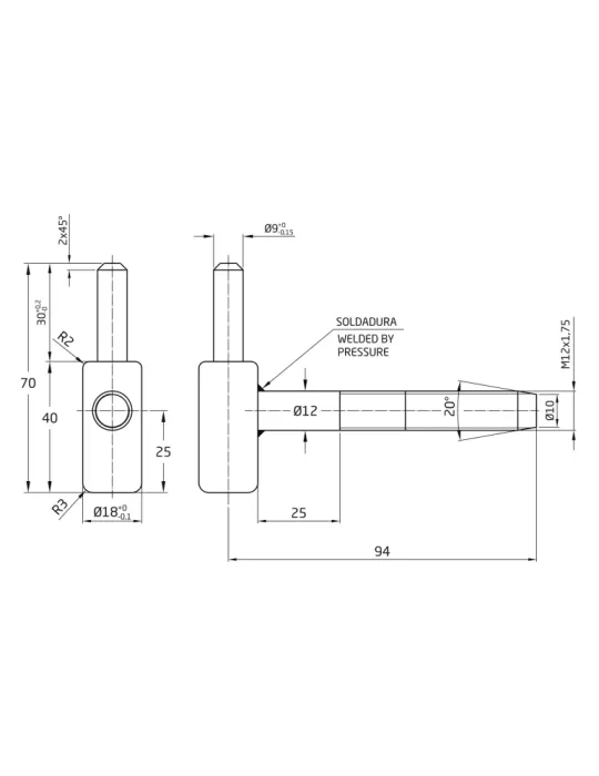 Pernio directo a pared 2995 - 94 x 70 mm - Acero - Negro