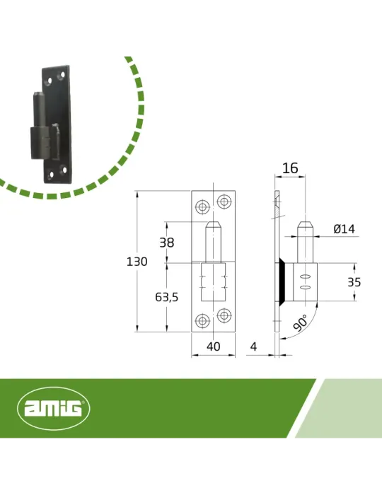 Pernio placa simple 4900 - 130 x 40 x 4 mm - Acero - Negro