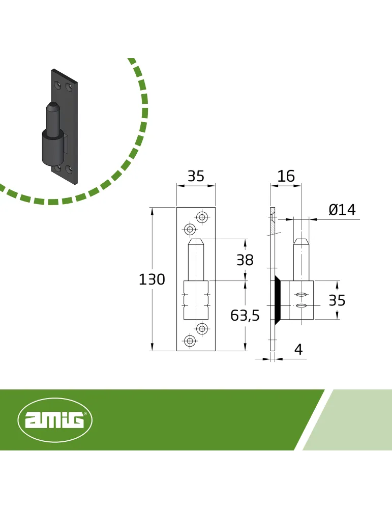 Pernio simple 8020 - 130 x 35 x 4 mm - Acero - Negro