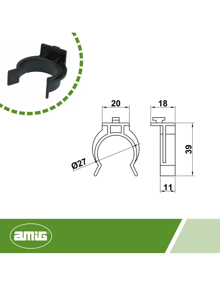 Pinza zócalo aluminio 10 - Ø27 mm - Plástico - Negro