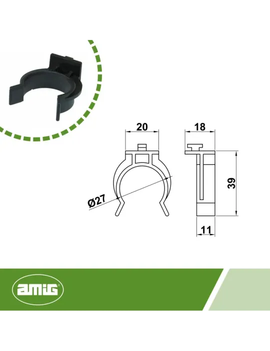 Pinza zócalo aluminio 10 - Ø27 mm - Plástico - Negro