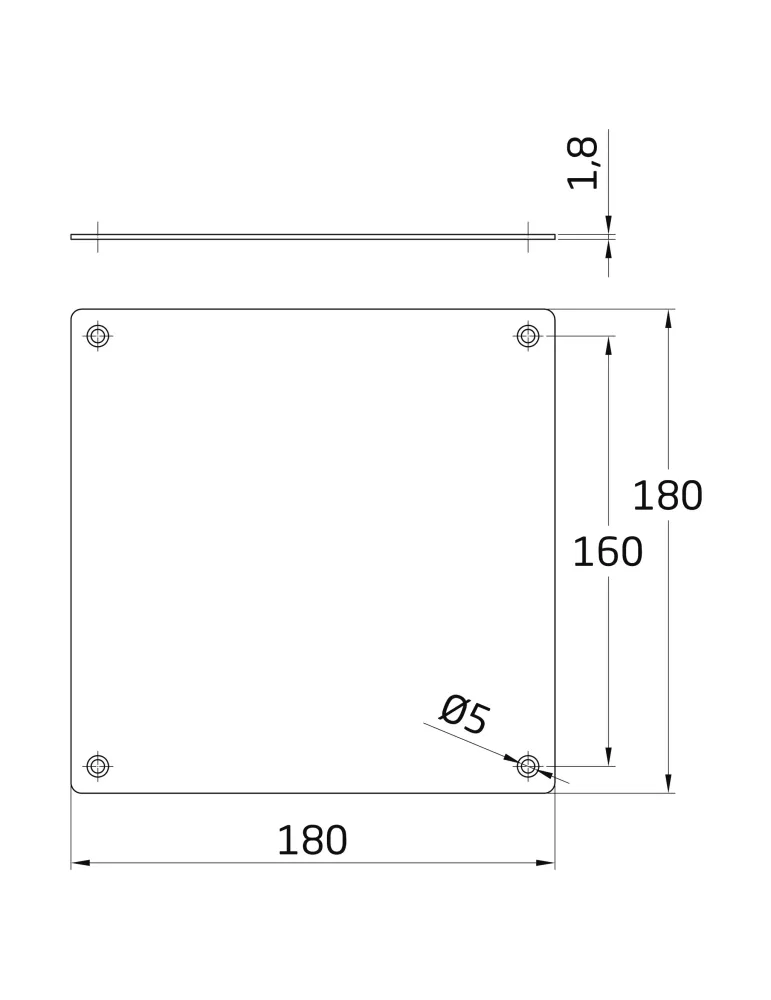 Placa 10 - 180 x 180 mm - Acero inoxidable 18/8 - Mate