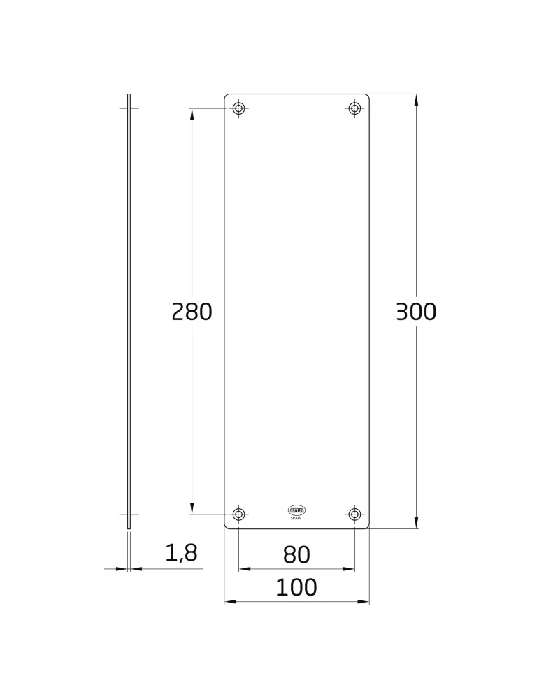 Placa 12 - 300 x 100 mm - Acero inoxidable 18/8 - Mate