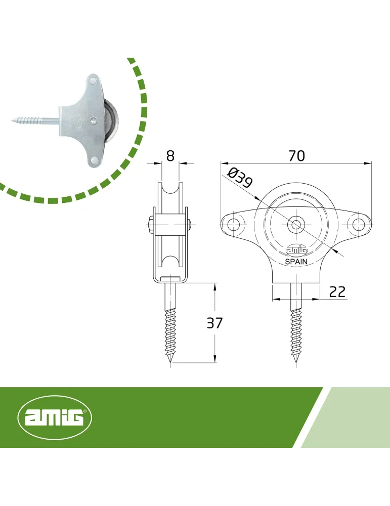 Polea metálica 4 - Ø39 mm - Acero - Zincado
