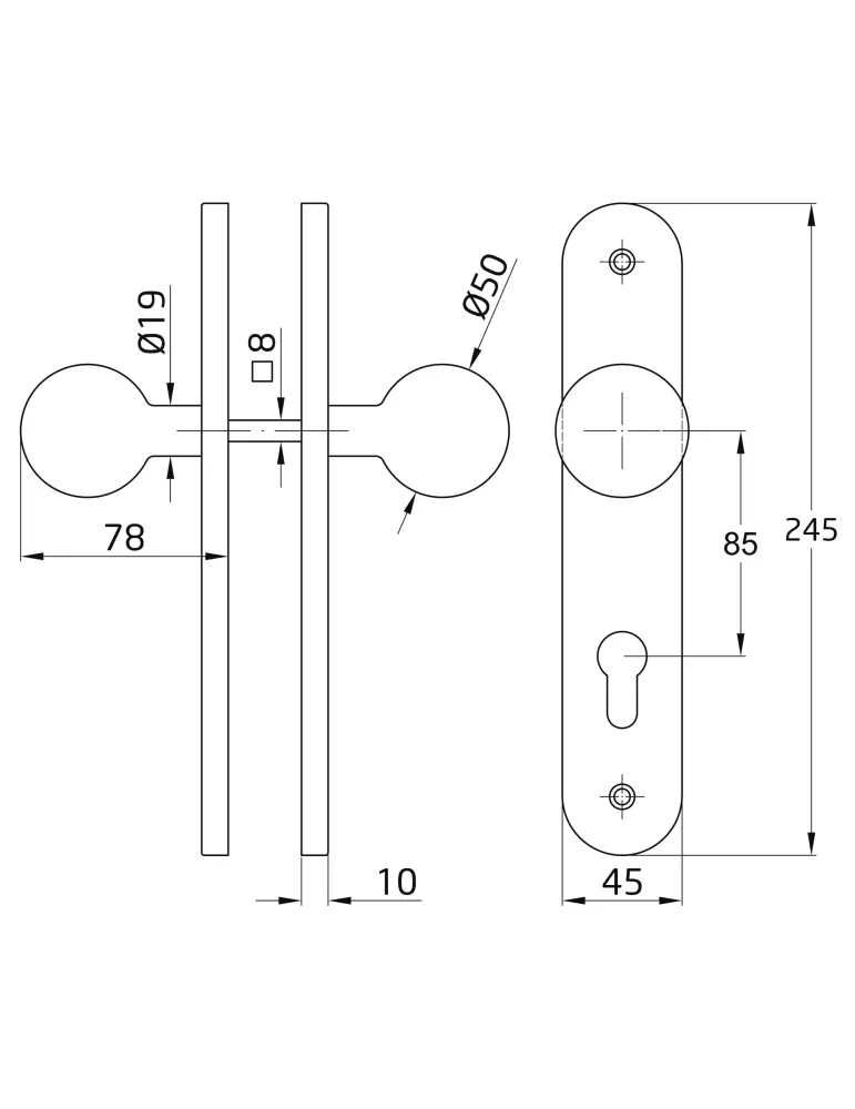 Pomo giratorio 11GPB85 - 245 x 45 mm - Acero inoxidable 18/8 - Mate