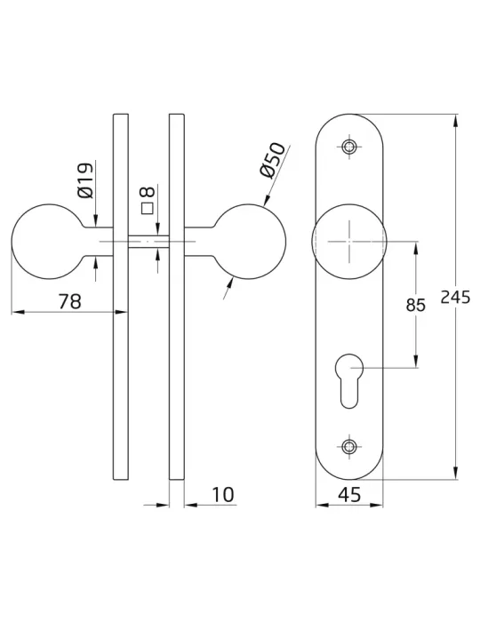 Pomo giratorio 11GPB85 - 245 x 45 mm - Acero inoxidable 18/8 - Mate