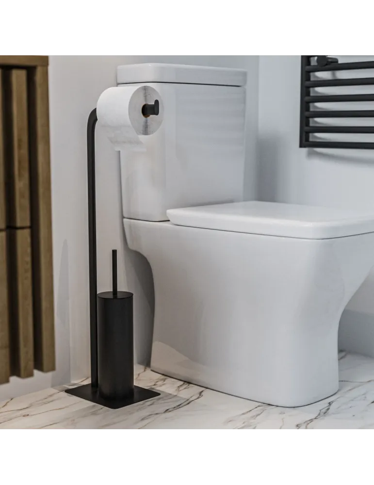 Portarrollos con escobillero FORMADUO - 210 x 160 x 725 mm - Acero / Polipropileno - Negro