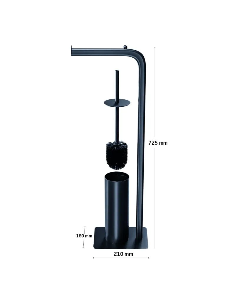 Portarrollos con escobillero FORMADUO - 210 x 160 x 725 mm - Acero / Polipropileno - Negro