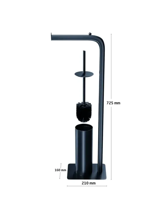 Portarrollos con escobillero FORMADUO - 210 x 160 x 725 mm - Acero / Polipropileno - Negro