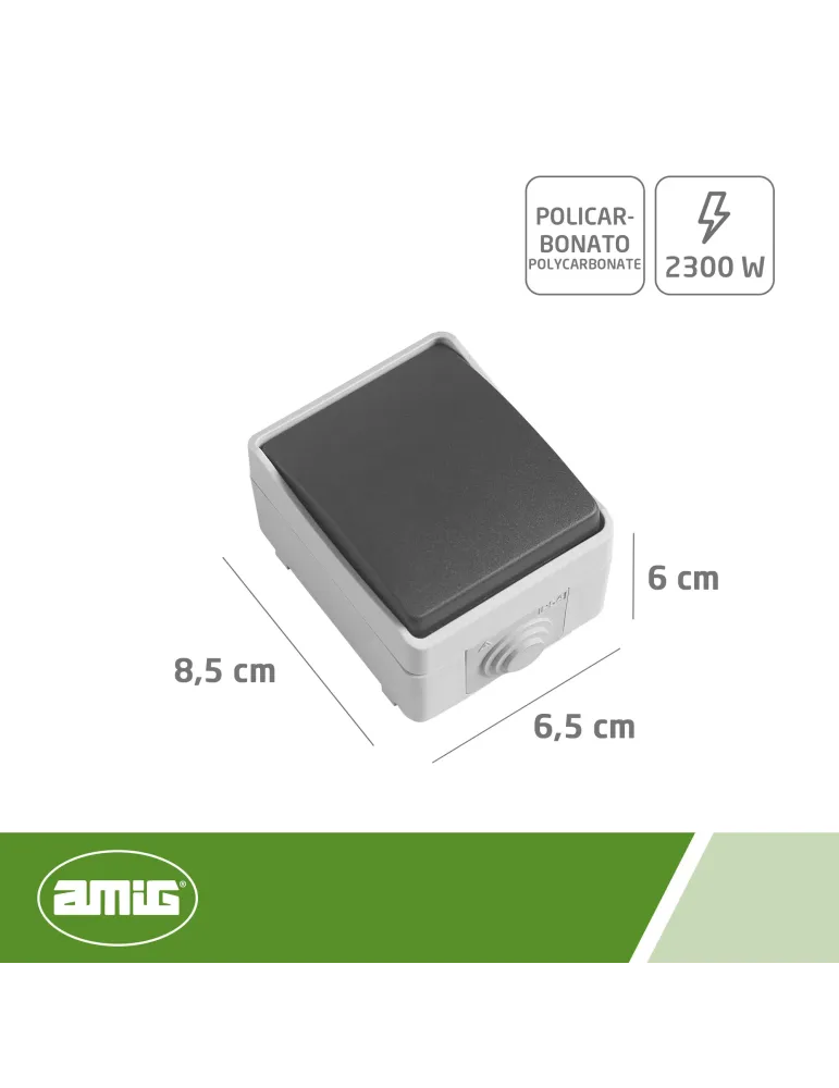 Pulsador estanco IP54 3640 - 90 x 65 x 52 mm - Policarbonato - Gris