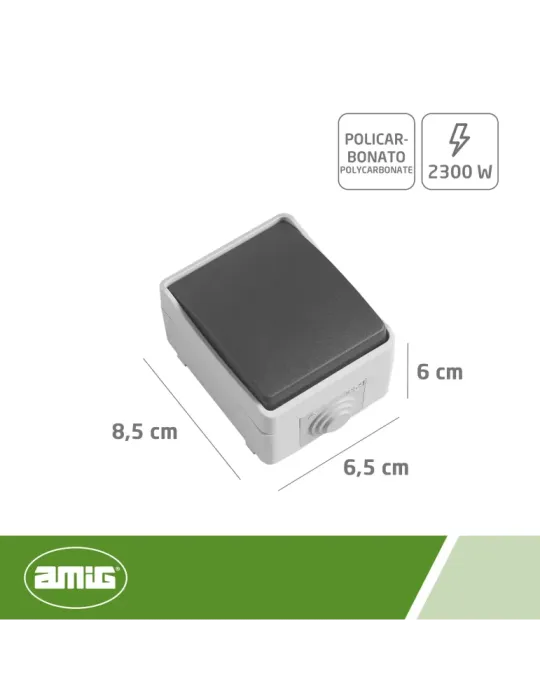 Pulsador estanco IP54 3640 - 90 x 65 x 52 mm - Policarbonato - Gris