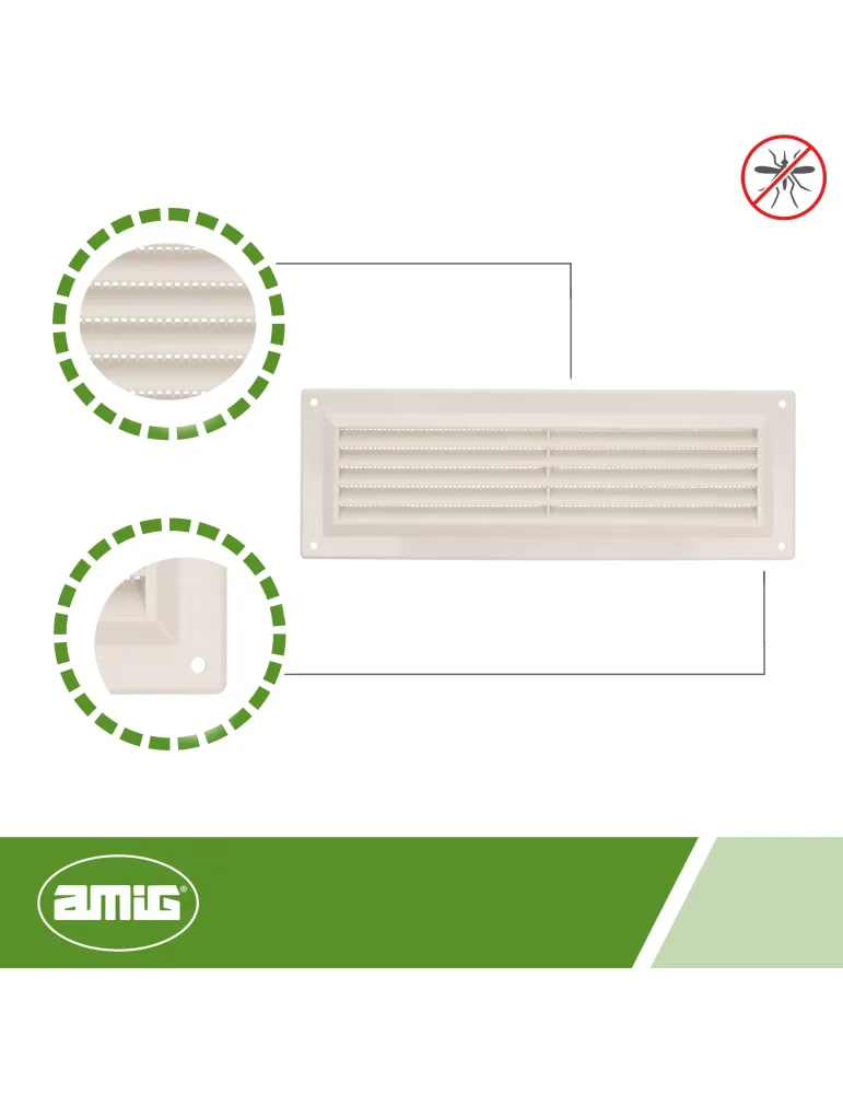 Rejilla ventilación autoblocante 9 - 260 x 90 mm - ABS - Blanco