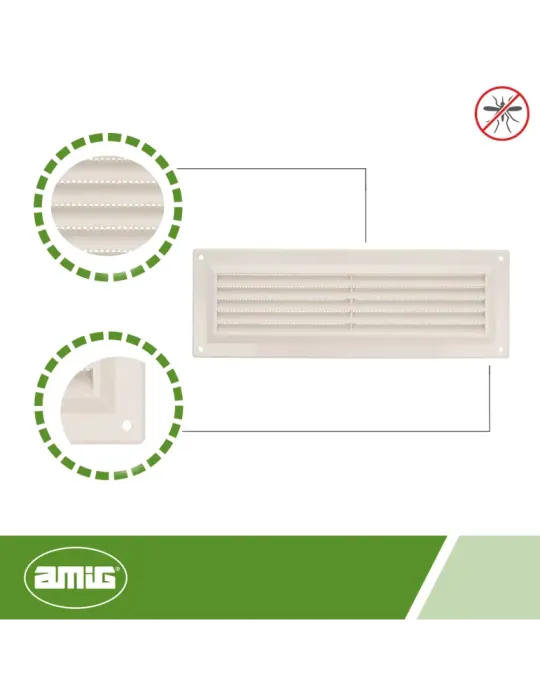 Rejilla ventilación autoblocante 9 - 260 x 90 mm - ABS - Blanco