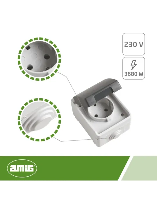 Base estanca IP54-IP44 3600 - 90 x 65 x 52 mm - Policarbonato - Gris