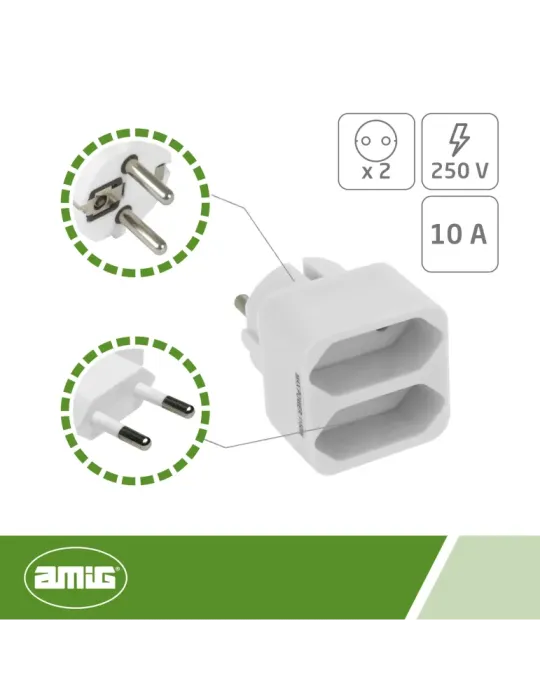 Adaptador de 2 vías 3205 - 44 x 46 x 65 mm - Policarbonato - Blanco