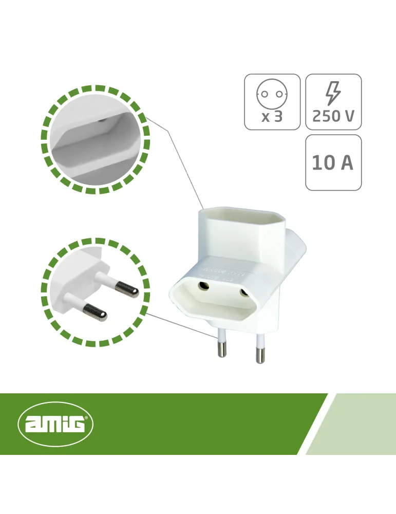 Adaptador de 3 vías 3202 - 44 x 46 x 65 mm - Policarbonato - Blanco