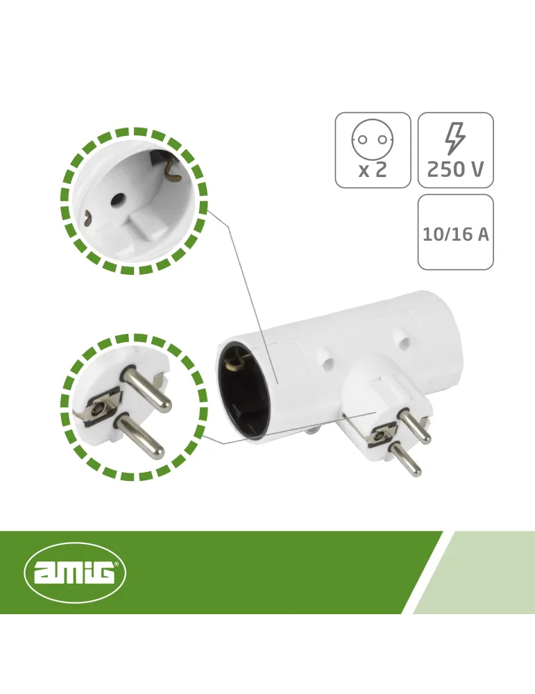 Adaptador schuko de 2 vías 3207 - 85 x 100 x 43 mm - Policarbonato - Blanco