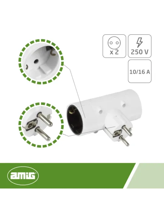 Adaptador schuko de 2 vías 3207 - 85 x 100 x 43 mm - Policarbonato - Blanco