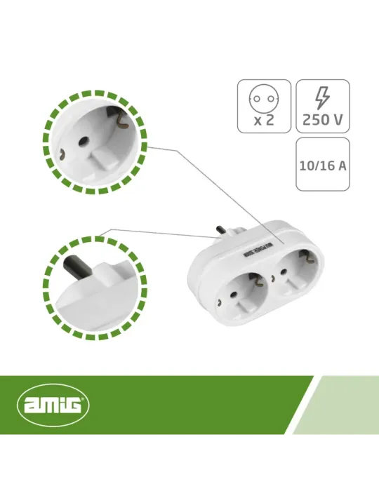 Adaptador schuko de 2 vías 3209 - 76 x 93 x 50 mm - Policarbonato - Blanco