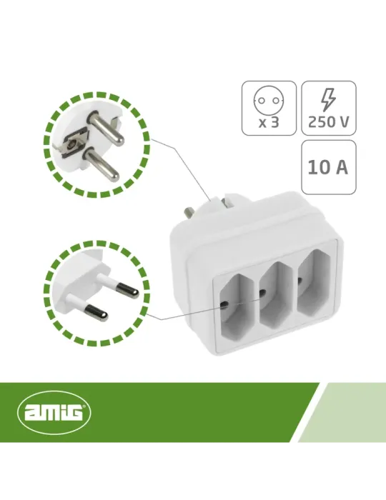Adaptador de 3 vías 3206 - 65 x 48 x 75 mm - Policarbonato - Blanco