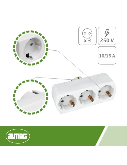 Adaptador schuko de 3 vías 3210 - Policarbonato - Blanco