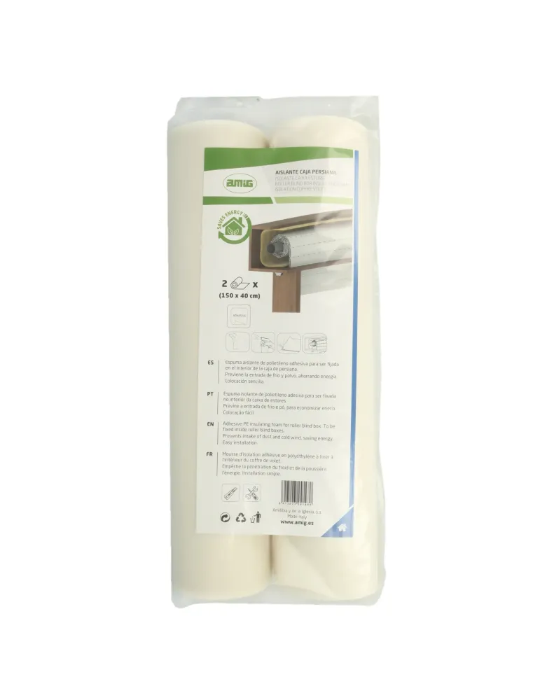 Aislante caja de persiana 1 - 2 Rollos (150 x 40 cm) - Espuma polietileno - Blanco