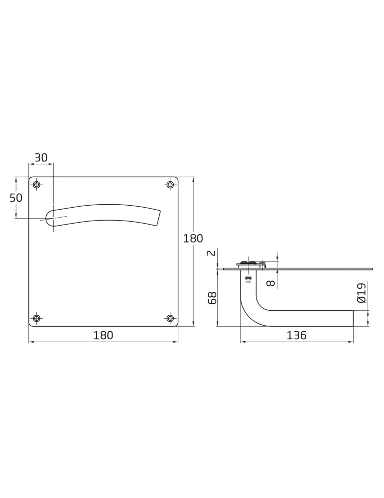 AMIG 10435 - Manilla con placa 19C - 180 x 180 mm - Acero inoxidable 18/8 - Mate