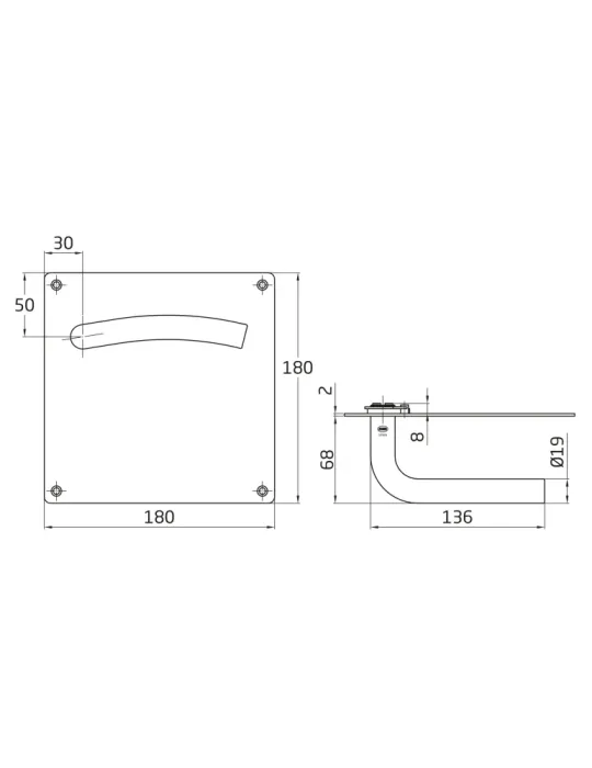 AMIG 10435 - Manilla con placa 19C - 180 x 180 mm - Acero inoxidable 18/8 - Mate