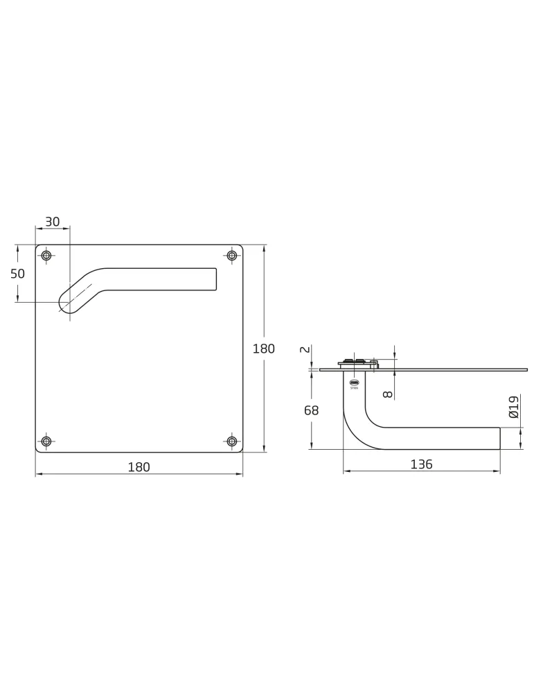 AMIG 10437 - Manilla con placa 20C - 180 x 180 mm - Acero inoxidable 18/8 - Mate