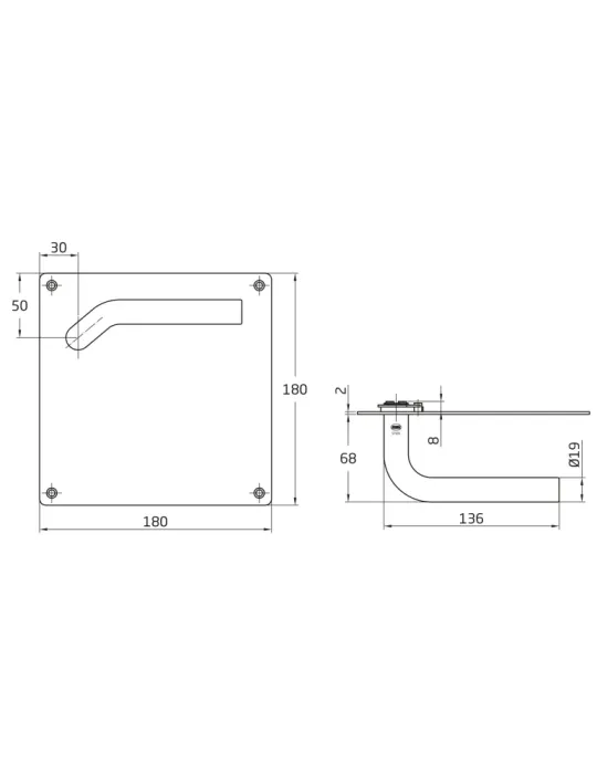 AMIG 10437 - Manilla con placa 20C - 180 x 180 mm - Acero inoxidable 18/8 - Mate