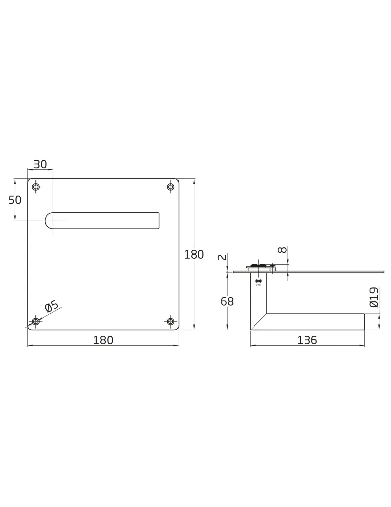 AMIG 10439 - Manilla con placa 7C - 180 x 180 mm - Acero inoxidable 18/8 - Mate