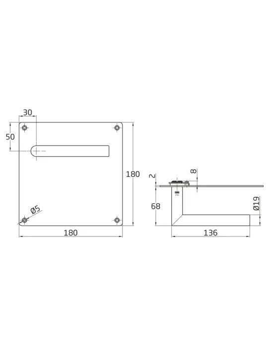 AMIG 10439 - Manilla con placa 7C - 180 x 180 mm - Acero inoxidable 18/8 - Mate