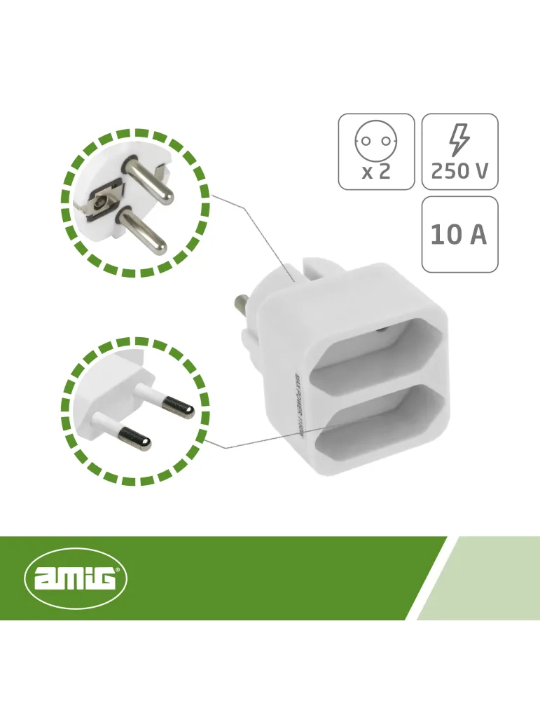 Adaptador de 2 vías 3205 - 44 x 46 x 65 mm - Policarbonato - Blanco