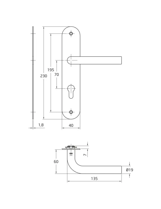 AMIG 10449 - Manilla con placa 4LB - 230 x 40 mm - Acero inoxidable 18/8 - Mate