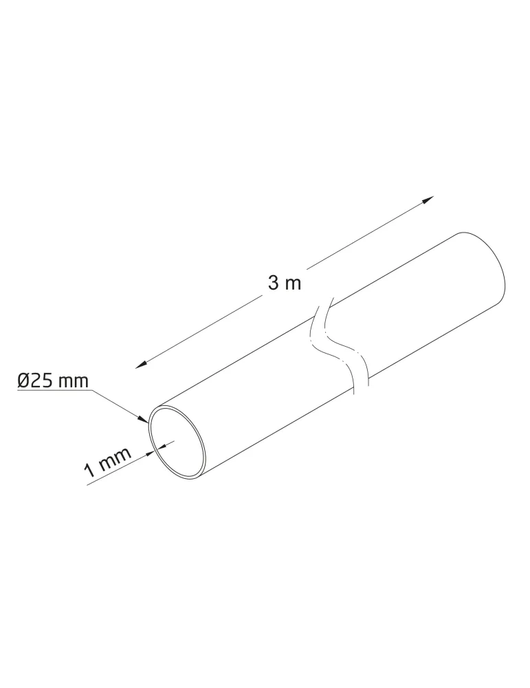 AMIG 10456 - Tubo 800 - Ø25 mm - 3 m - Acero inoxidable 18/8 - Mate