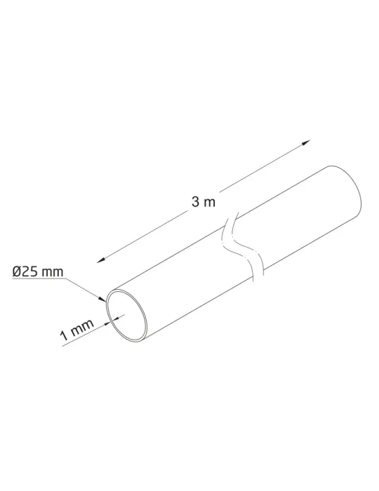 AMIG 10456 - Tubo 800 - Ø25 mm - 3 m - Acero inoxidable 18/8 - Mate
