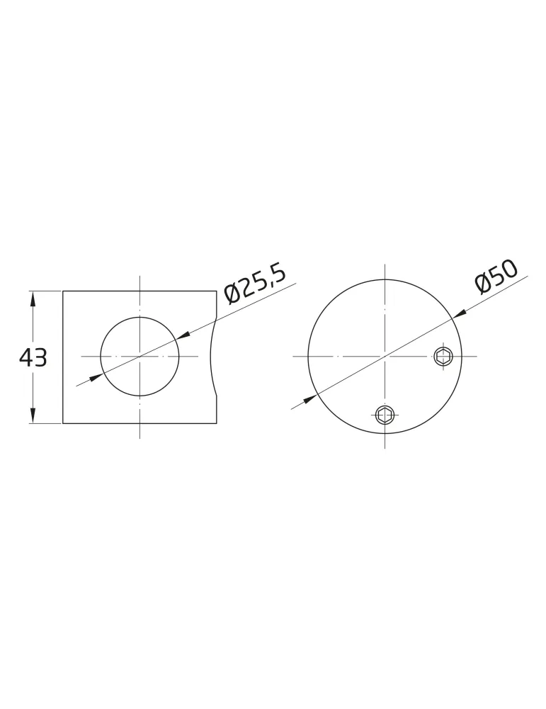 AMIG 10457 - Conector 100 - Ø50 x 43 mm - Acero inoxidable 18/8 - Cromado