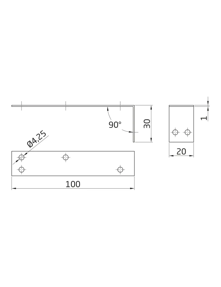 Anclaje 1 - 100 x 30 x 20 mm - Acero - Pulido