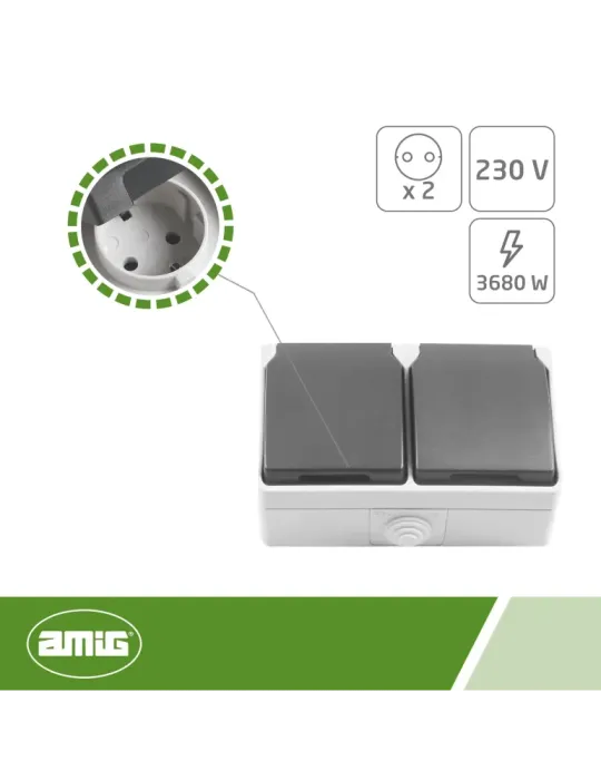Base doble estanca IP54-IP44 3650 - 128 x 80 x 52 mm - Policarbonato - Gris