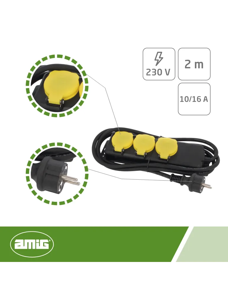 Base múltiple con protección 3305 - Polipropileno - Negro