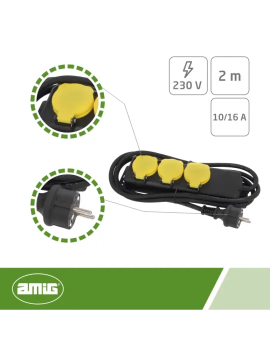 Base múltiple con protección 3305 - Polipropileno - Negro